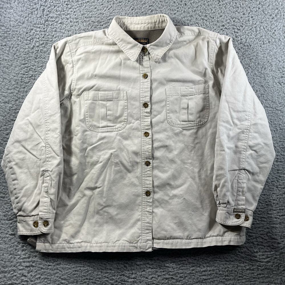 Vintage Woolrich Women's XL Canvas Fleece Lined Button Work Shirt Jacket